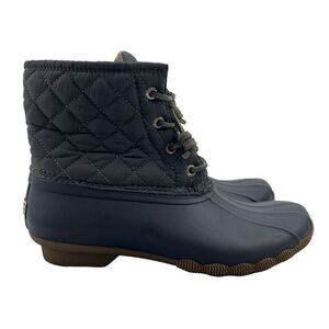 Sperry Duck Boots Women 8 Charcoal Gray Saltwater Quilted Waterproof Rubber Sole